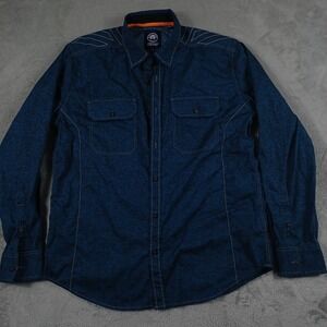 American Fighter Shirt Mens XL Blue Button Up Pockets Streetwear